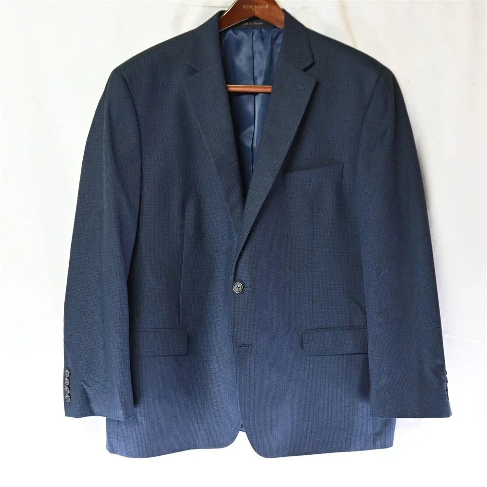 Chaps Ralph Lauren 46R Navy Blue Check 2 Btn Blazer Sport Coat‎ Jacket